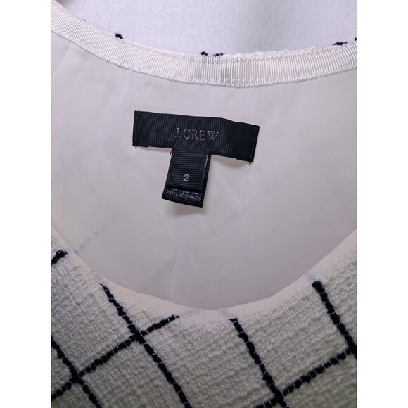 J.Crew Sleeveless Windowpane Tweed Fit & Flare Dress Ivory Navy Lined Size 2 - Picture 2 of 10